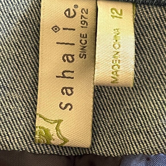 Sahali Plaid Tweed & Denim sz. 12 Lagen-Look Blue Tan Equestrian Riding Jacket - Picture 7 of 9